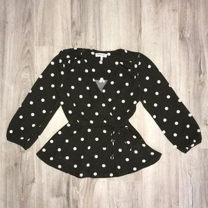 Olive green white polka dot blouse